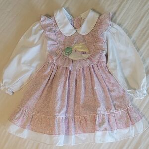 Vtg 80's Mayfair Cottage Ruffle Sleeved Dress Pink Floral Size 3T